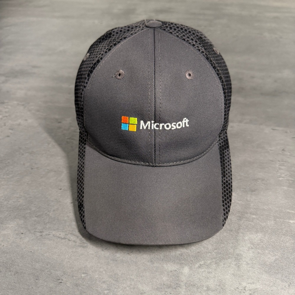 Vintage Microsoft Hat Mens Grey Black Camo Tech Software Mesh Trucker Cap XBox